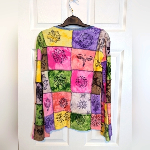 Women's (Size Small) Colorful Boho Hippie Patchwork Long-sleeve Top - Picture 5 of 11
